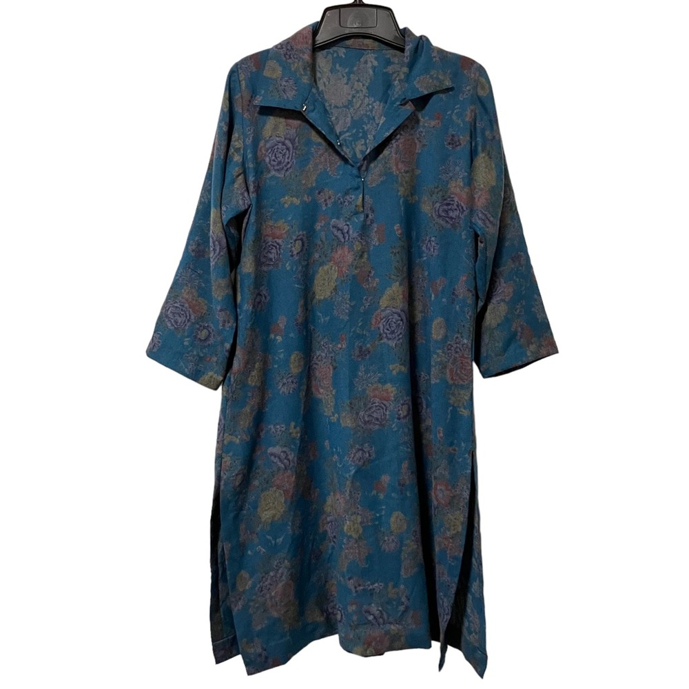 Vintage Homemade Blue Floral Long Sleeve Dress
